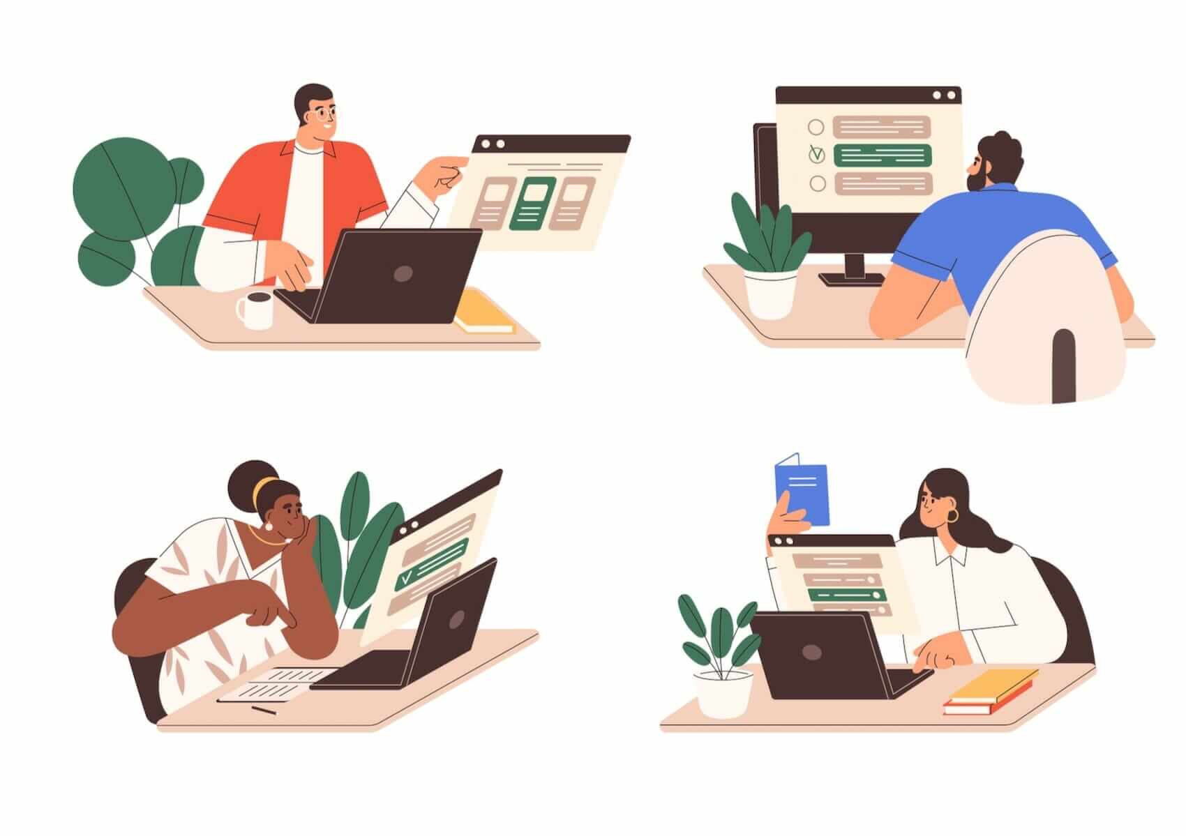 Infographic of people undergoing computer-based testing Mile High Psychology Illustration of neuropsychological testing situation