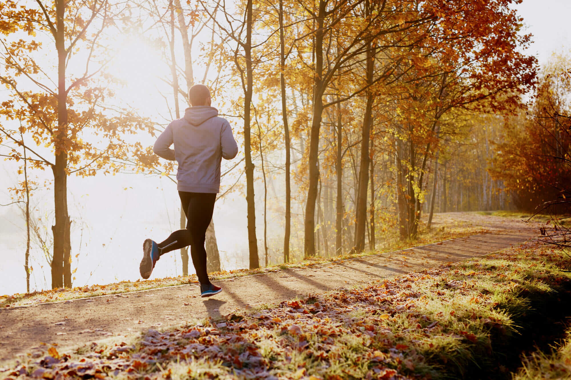 Man running on path Mile High Psychology Man running on path in the fall foilage
